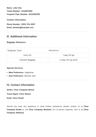 Free Flight Itinerary Template to Edit Online