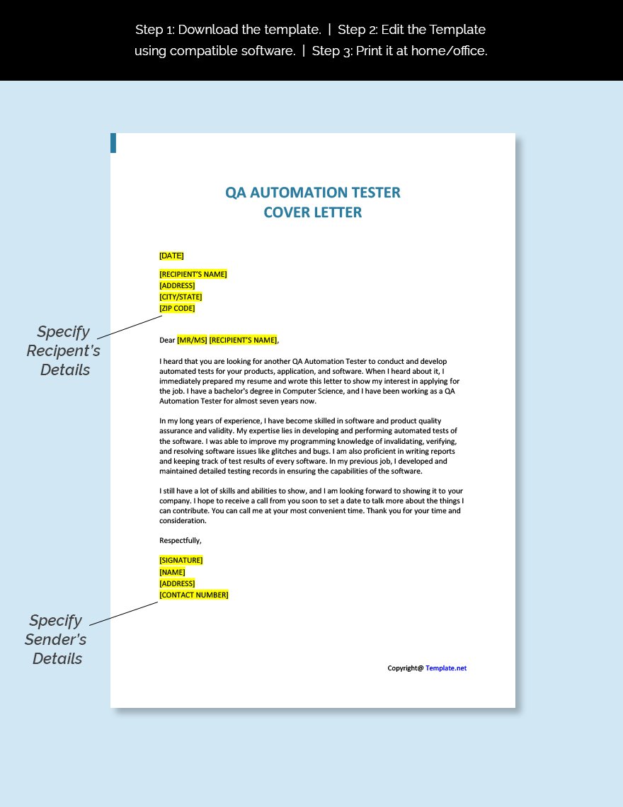 sample cover letter for qa tester