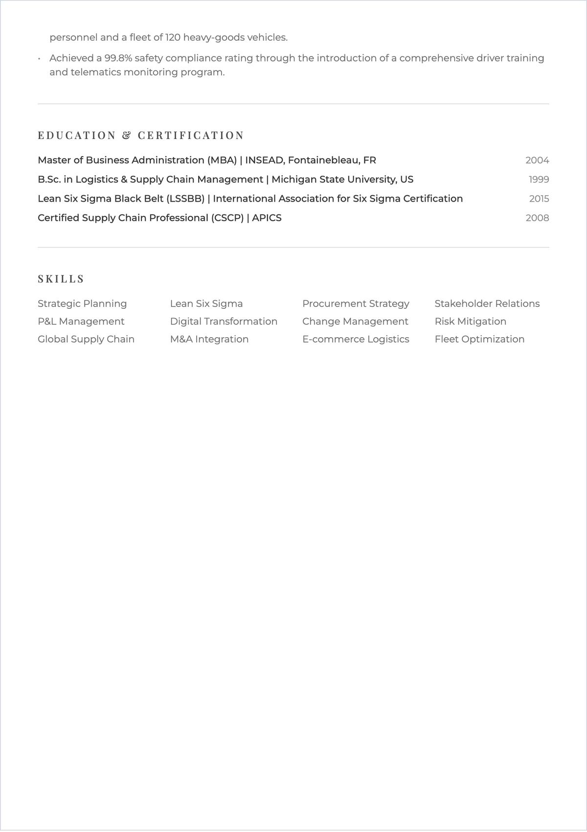 Free Two-Page Executive ATS Resume Template, AI Resume Builder