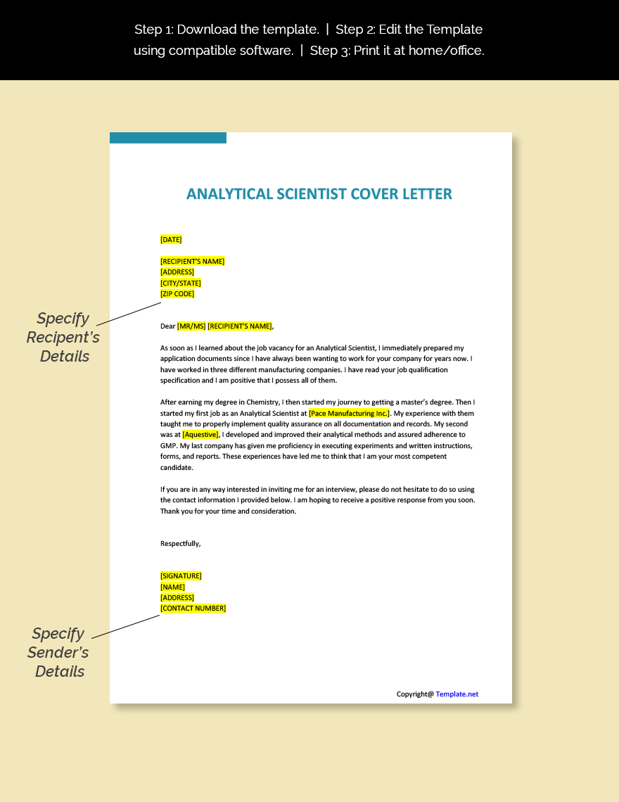 Analytical Scientist Cover Letter