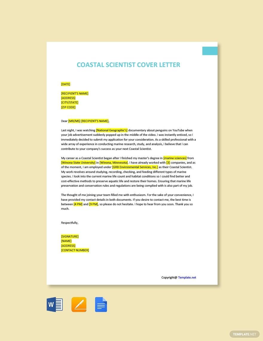 Coastal Scientist Cover Letter