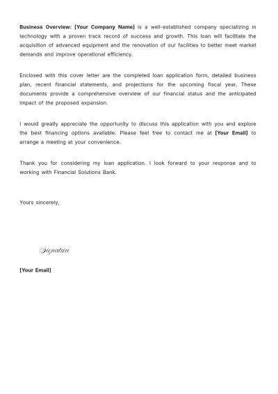 Free Professional Loan Application Cover Letter Template to Edit Online