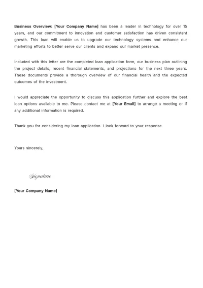 Free Loan Application Letter for Personal Loan Template to Edit Online
