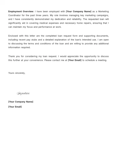 Free Loan Application Request Letter to Employer Template to Edit Online