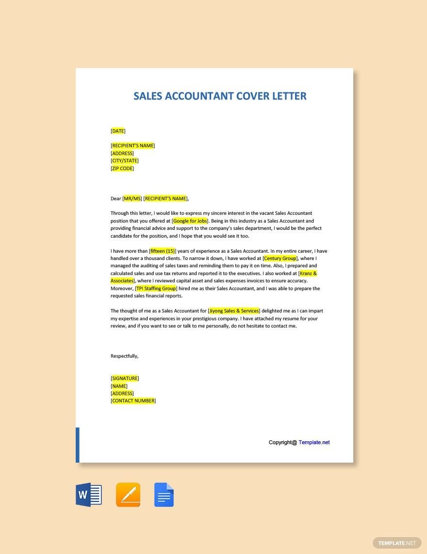 Sales Accountant Cover Letter
