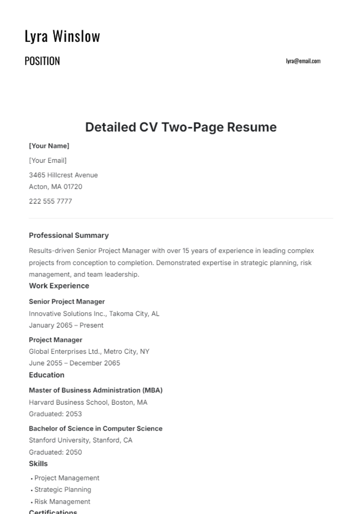 Detailed CV Two-Page Resume Template - Edit Online & Download