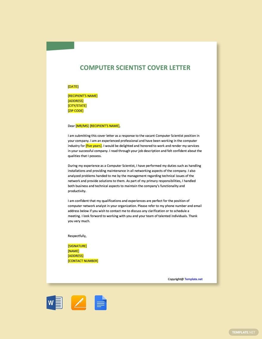 Computer Scientist Cover Letter