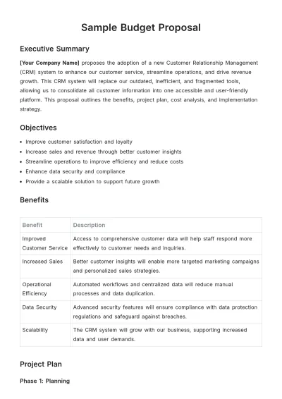 Free Sample Budget Proposal Template to Edit Online