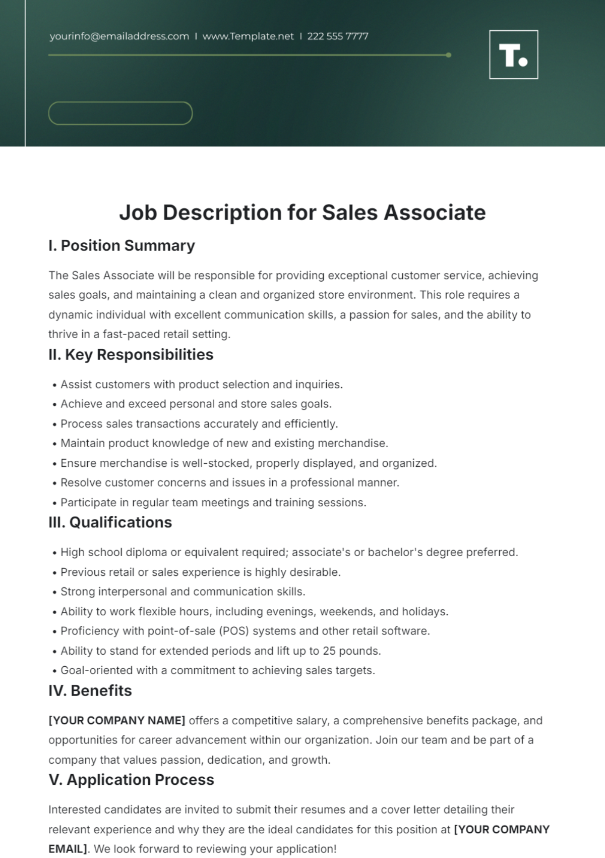 Free Job Description for Sales Associate Template