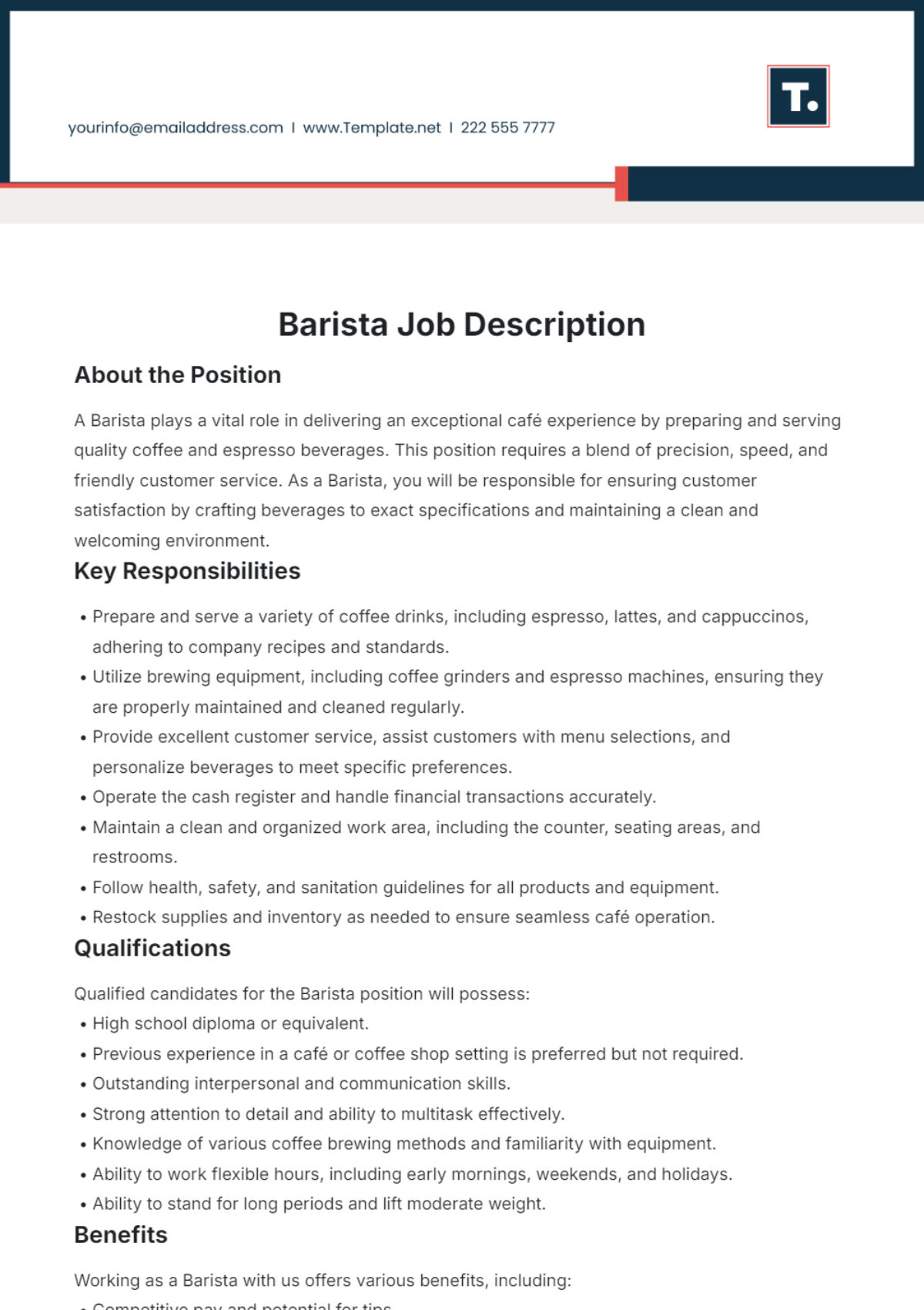 Free Barista Job Description Template