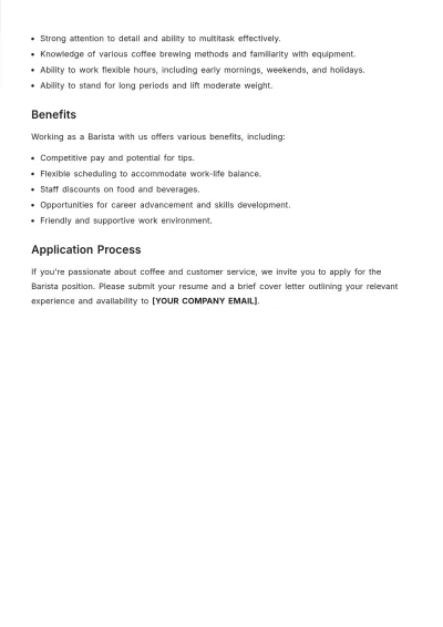 Free Barista Job Description Template to Edit Online