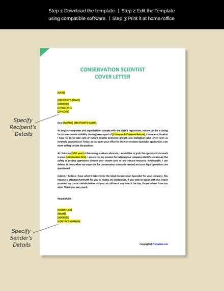 Free Conservation Scientist Cover Letter Template Google Docs Word 