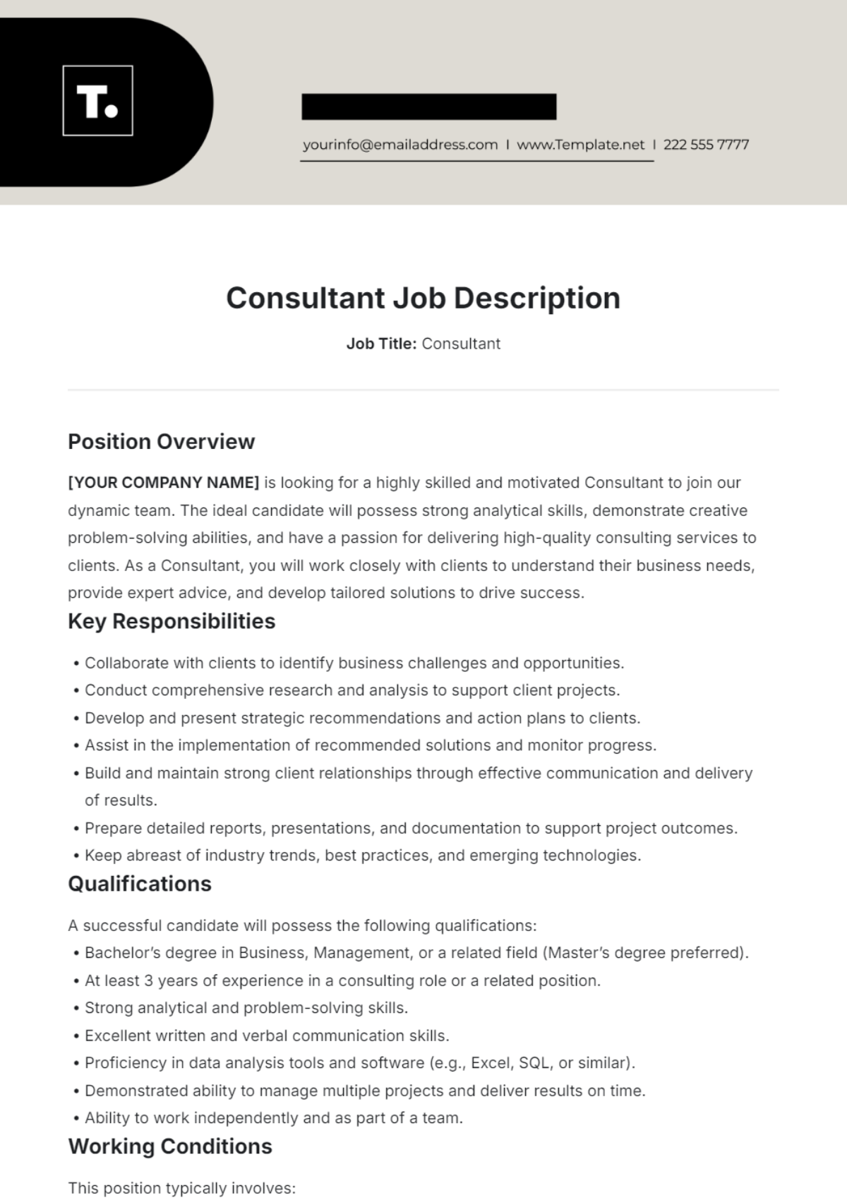 Consultant Job Description Template - Edit Online & Download