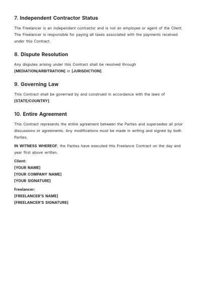 Free Freelance Contract Format Template to Edit Online