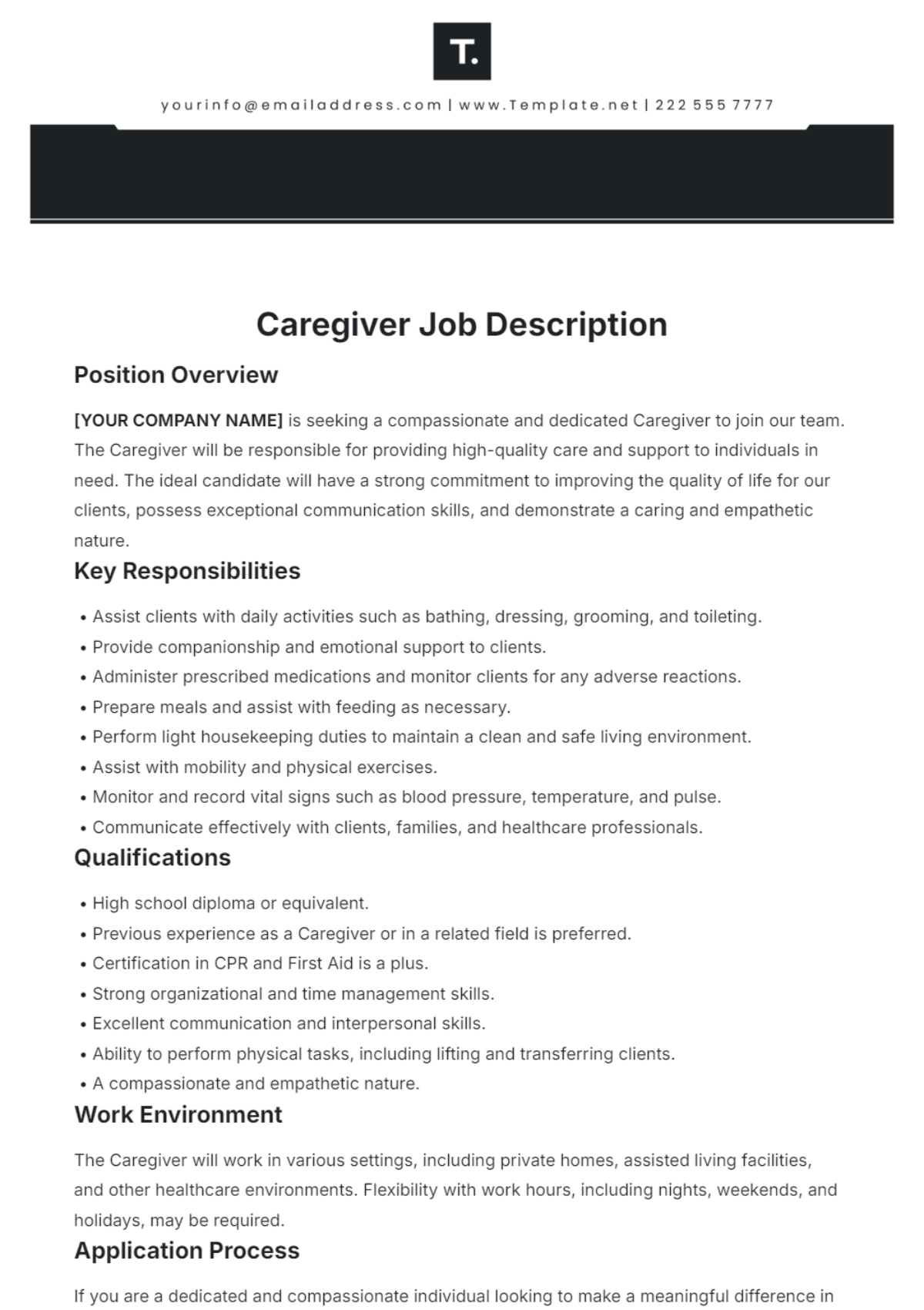 Free Caregiver Job Description Template