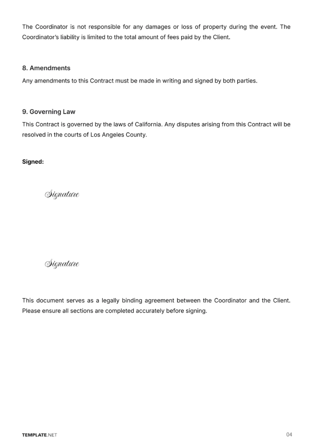 Free Wedding Contract Template to Edit Online