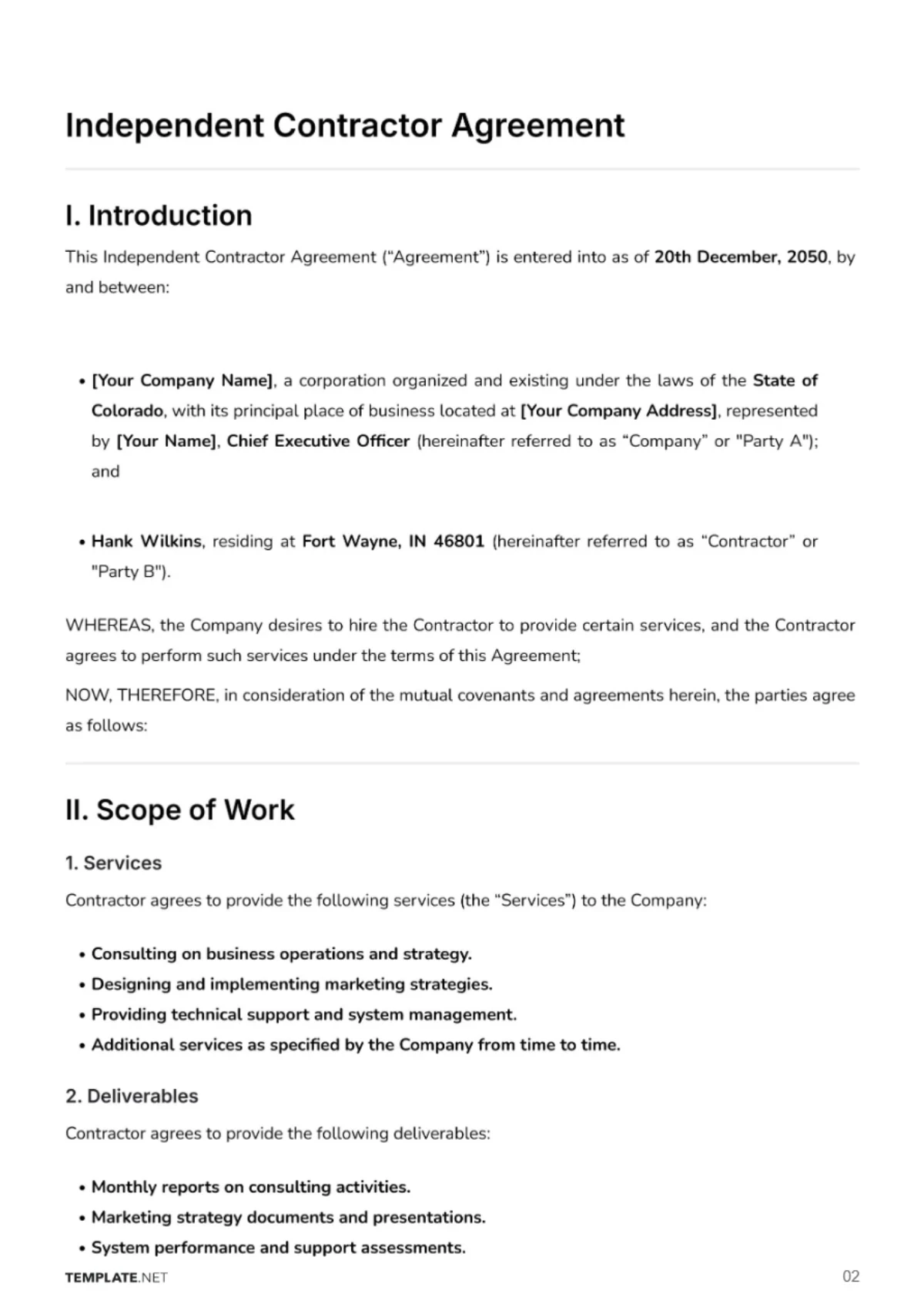 Free Independent Contractor Agreement Template to Edit Online