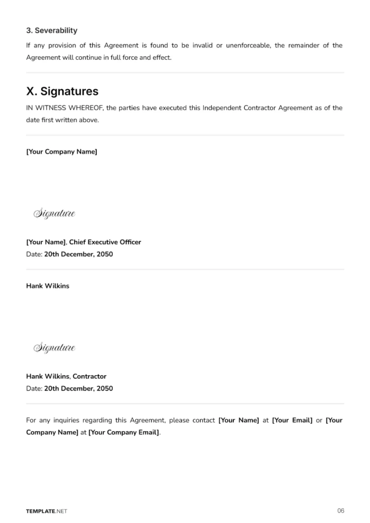 Free Independent Contractor Agreement Template to Edit Online