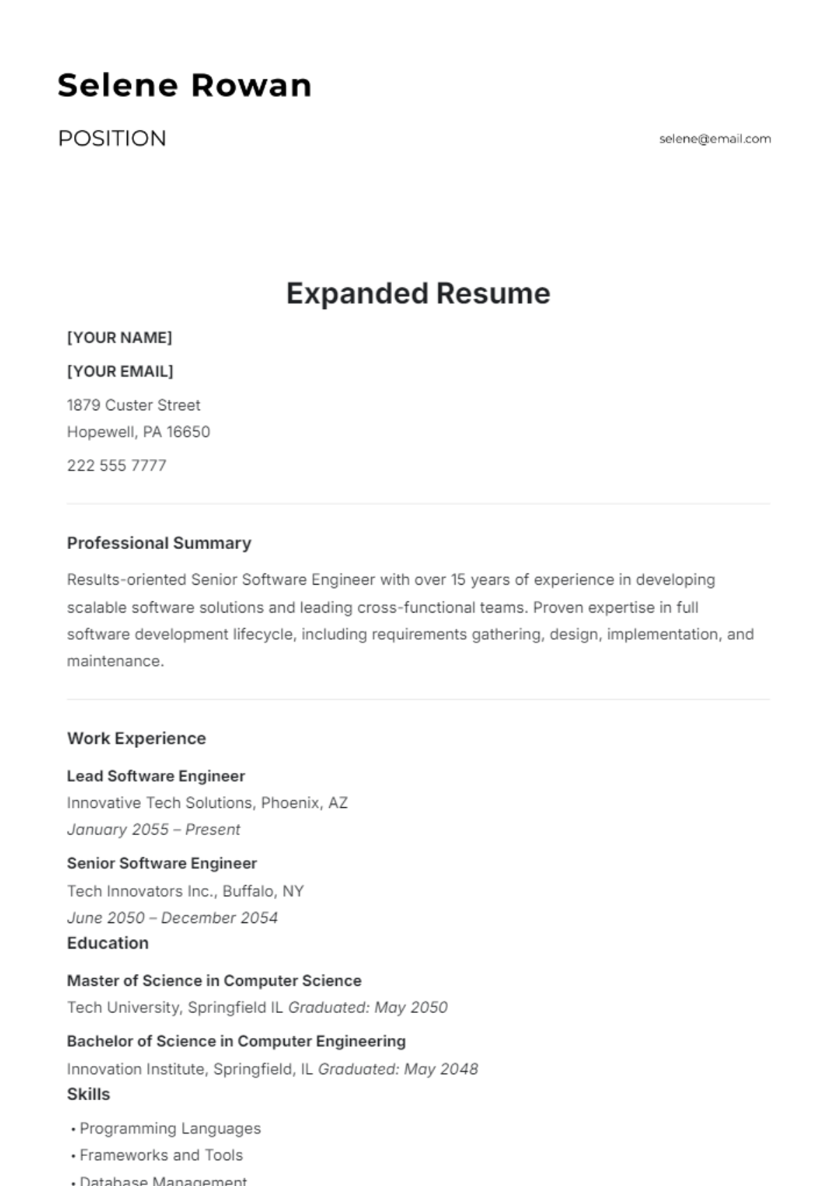 Expanded Resume Template - Edit Online & Download