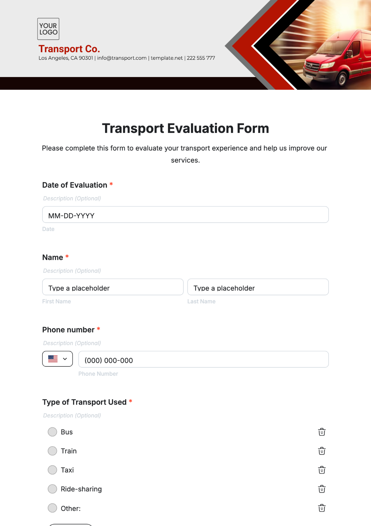 Transport Evaluation Form Template