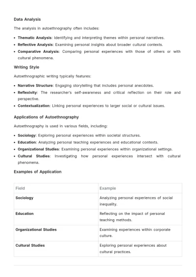 Free Autoethnography Writing Template to Edit Online