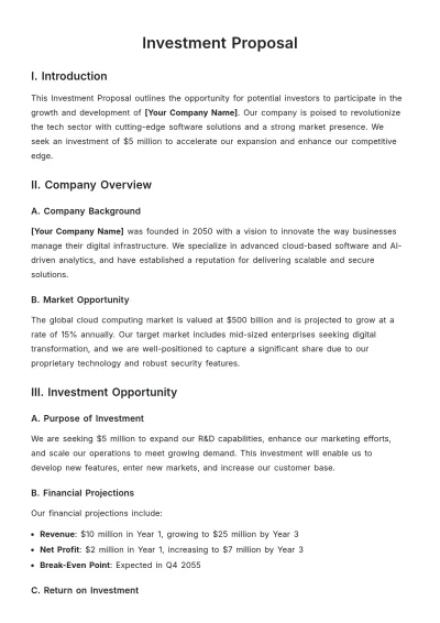 Free Investment Proposal Template to Edit Online