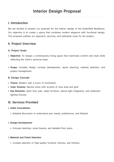 Free Interior Design Proposal Template to Edit Online