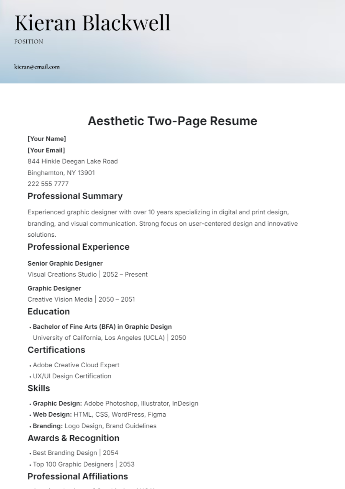 Aesthetic Two-Page Resume Template - Edit Online & Download