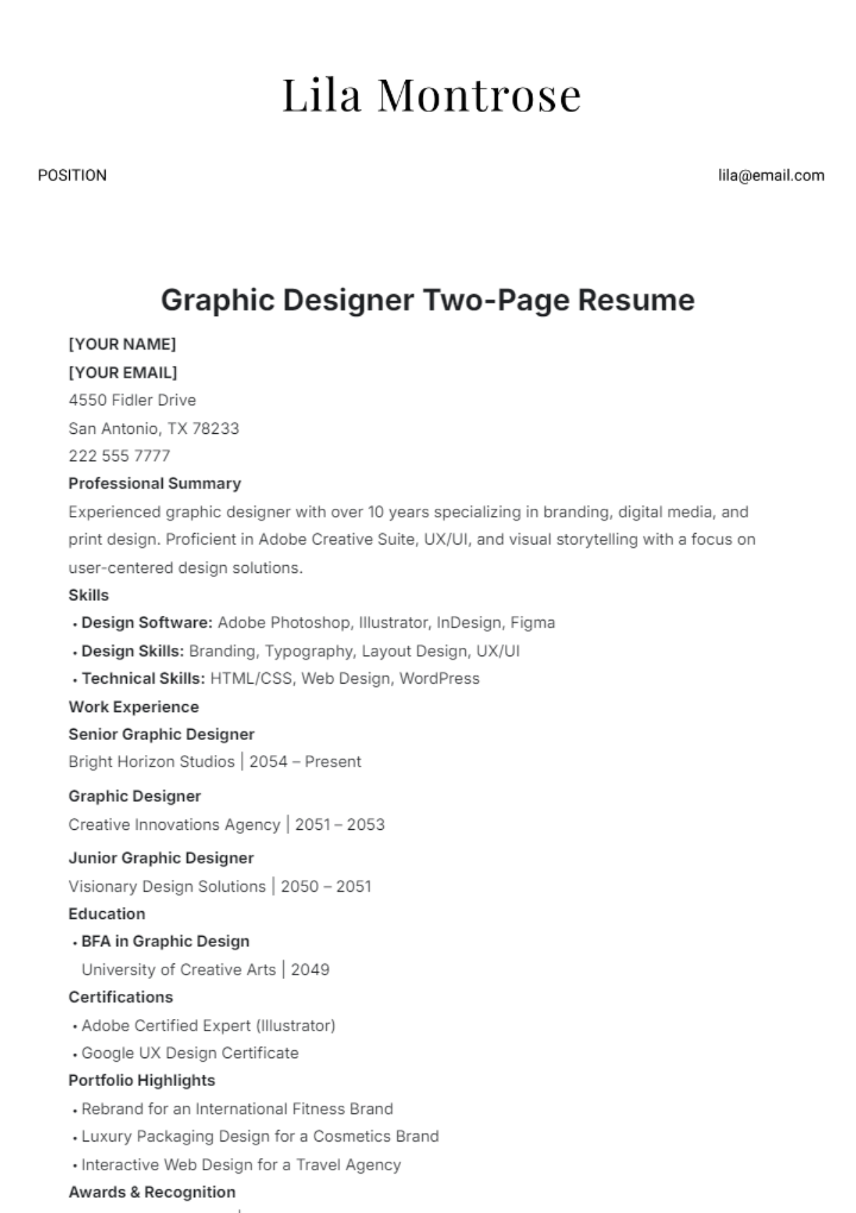 Graphic Designer Two-Page Resume Template - Edit Online & Download