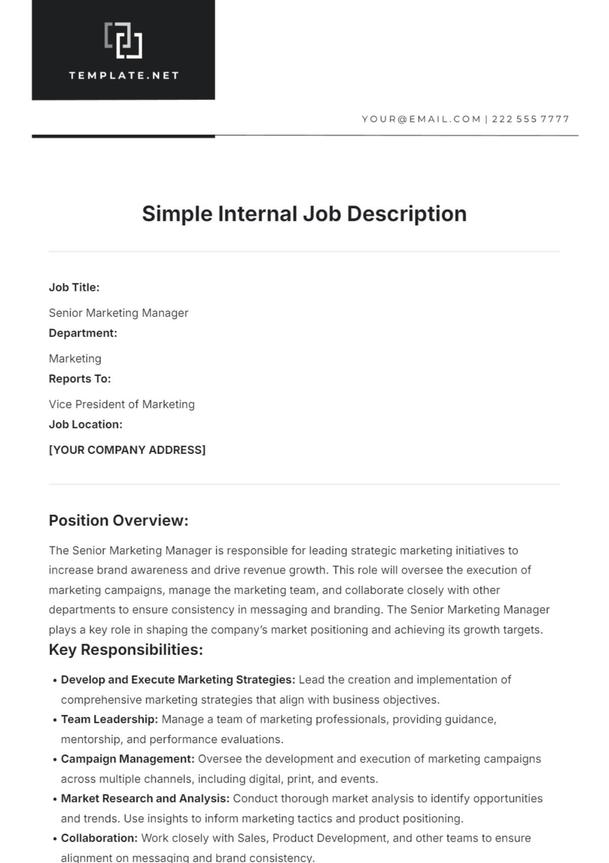 Free Simple Internal Job Description Template