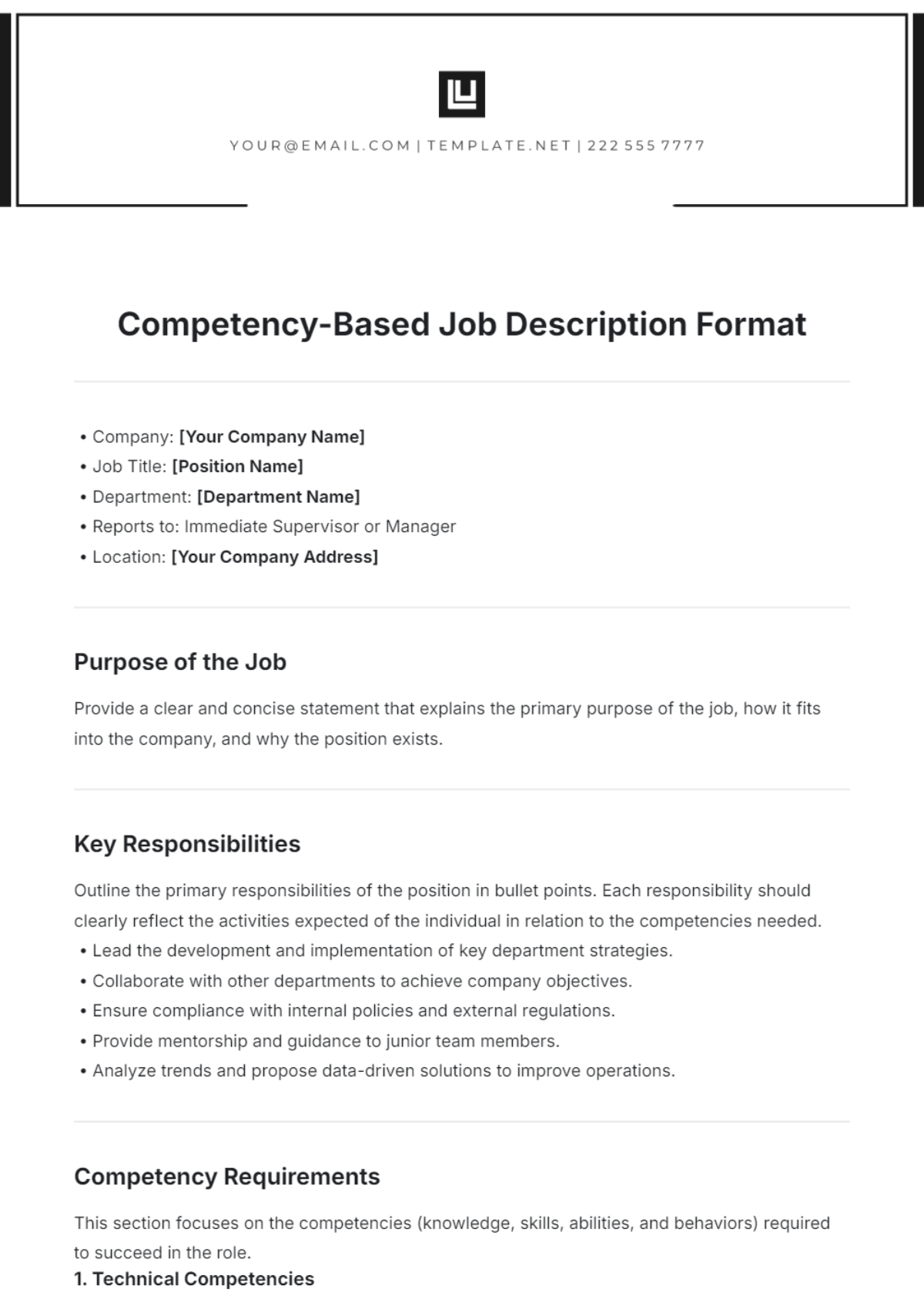 Competency-Based Job Description Format Template - Edit Online & Download