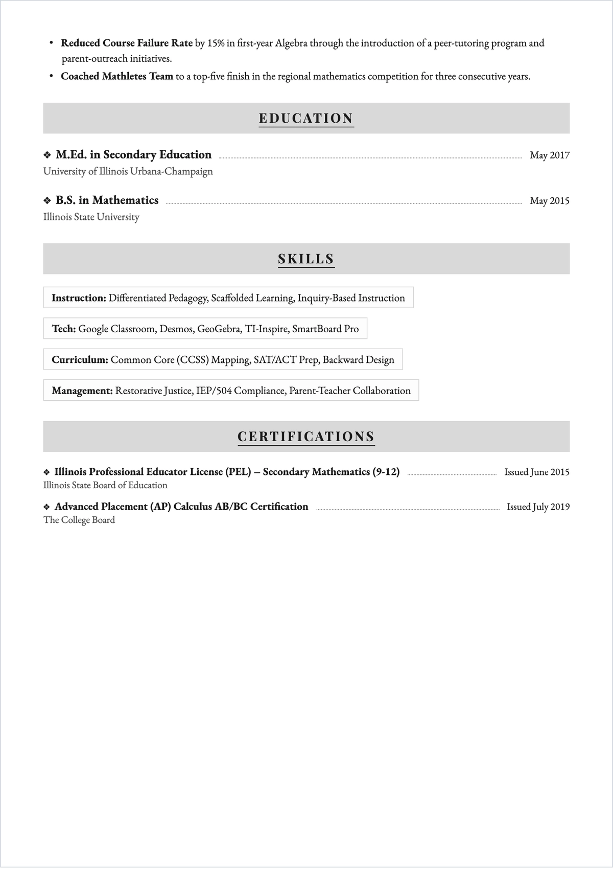 Free Teacher Two-Page ATS Resume Template, AI Resume Builder