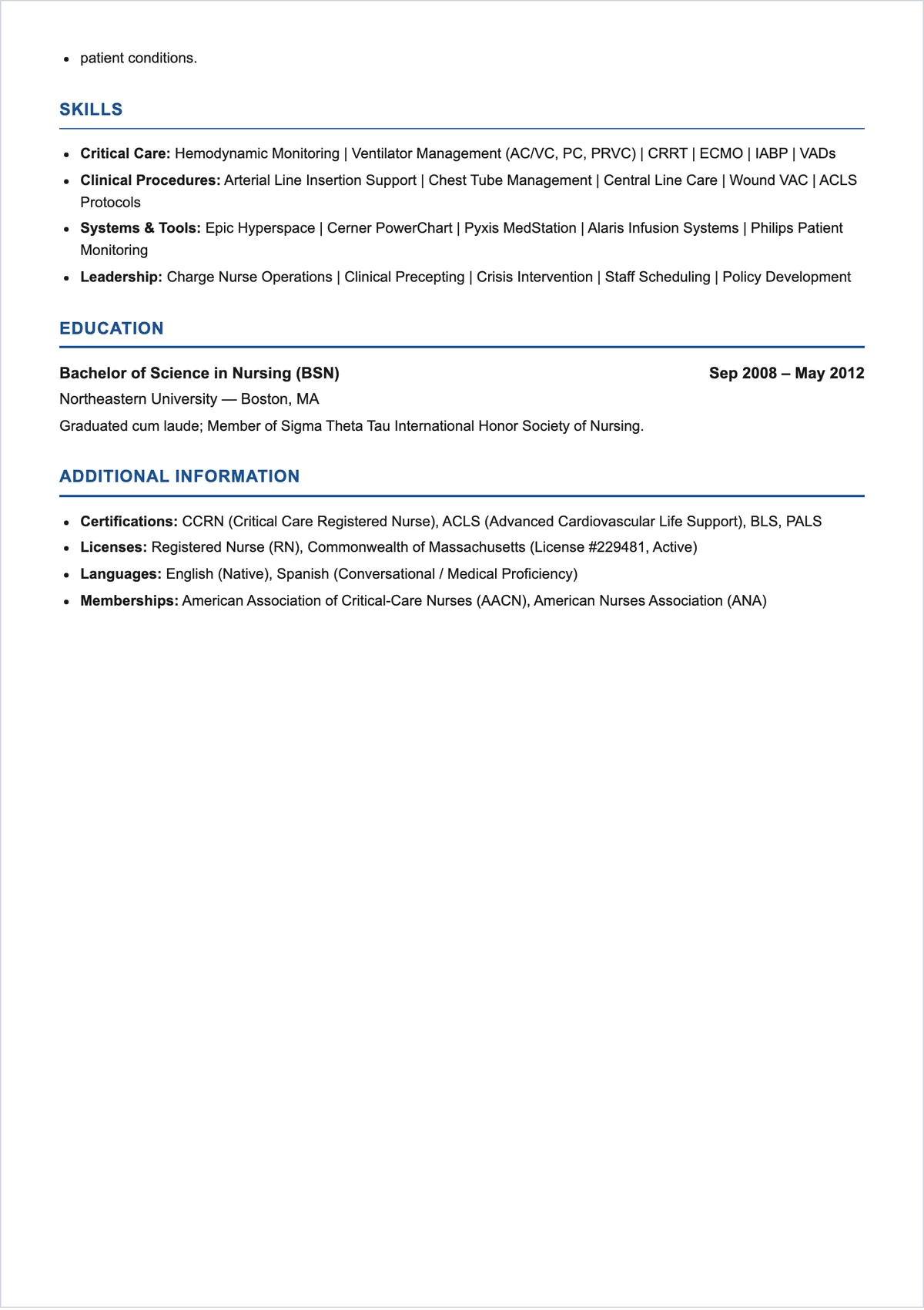 Free Nursing Two-Page ATS Resume Template, AI Resume Builder