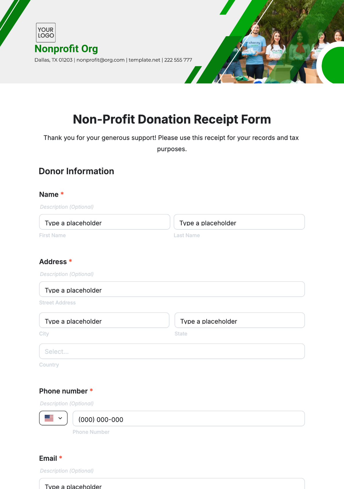 Non-Profit Donation Receipt Template - Edit Online & Download