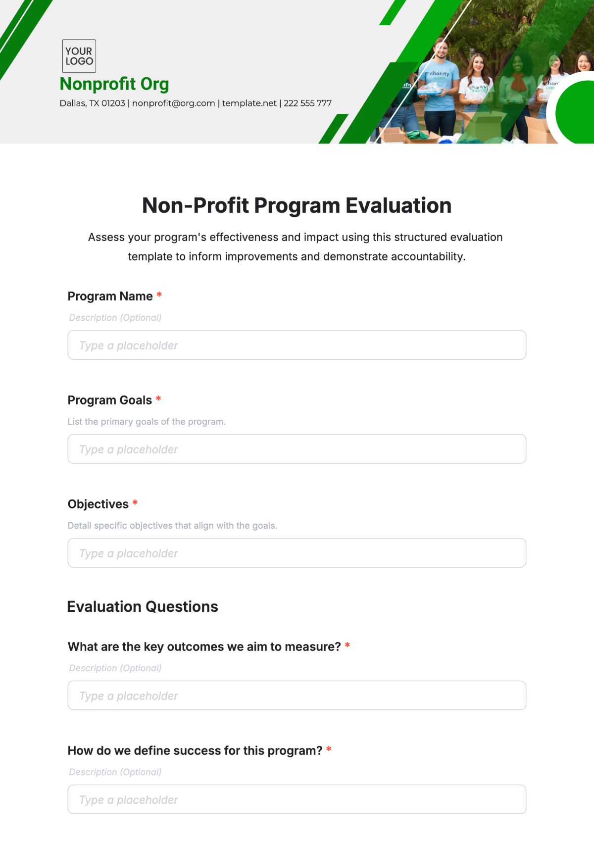 Non-Profit Program Evaluation Template - Edit Online & Download