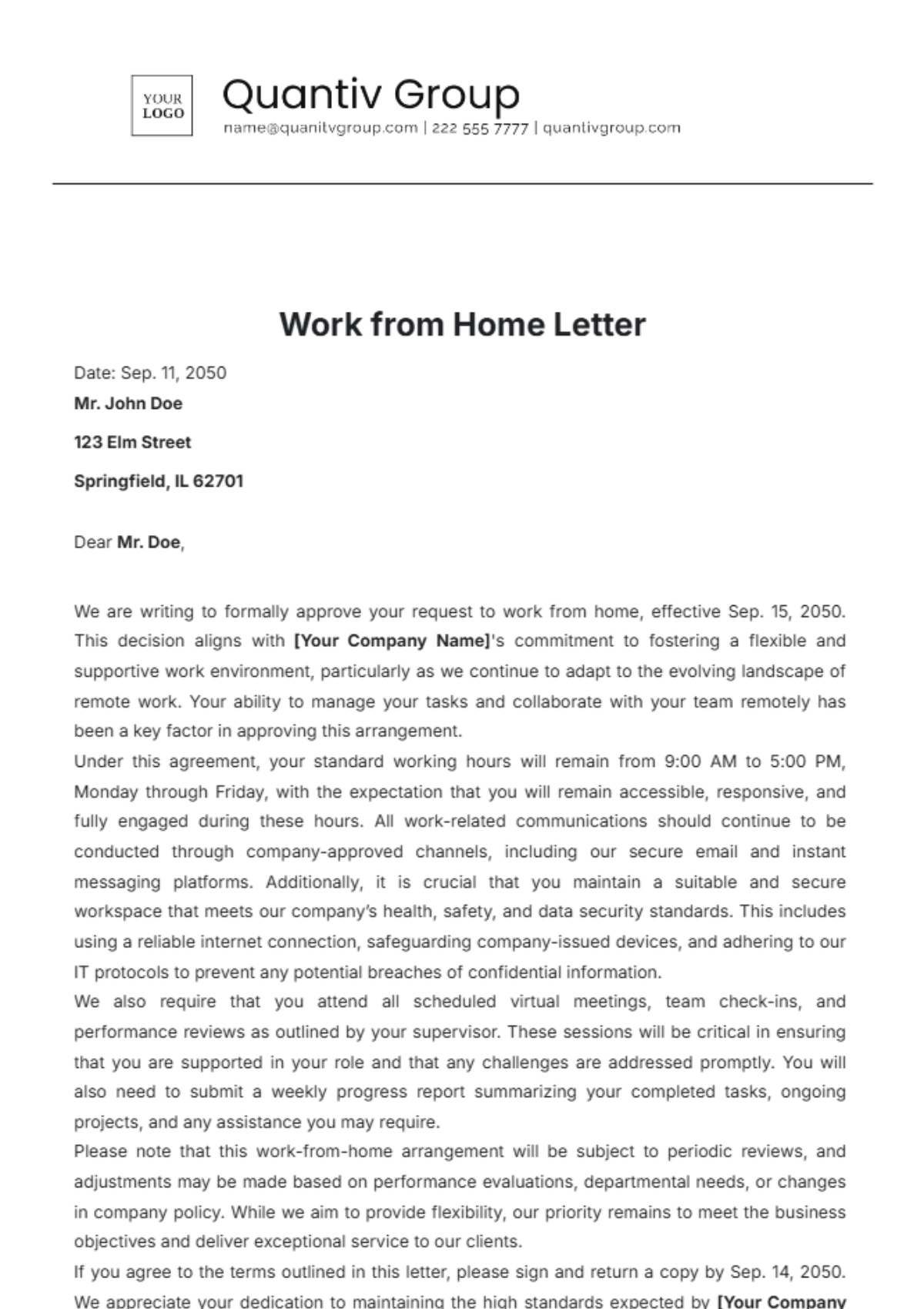 Work from Home Letter Template