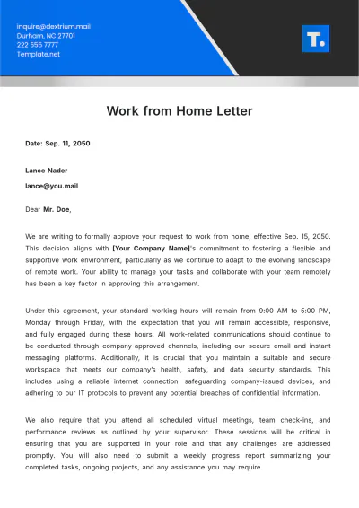Free Work from Home Letter Template to Edit Online