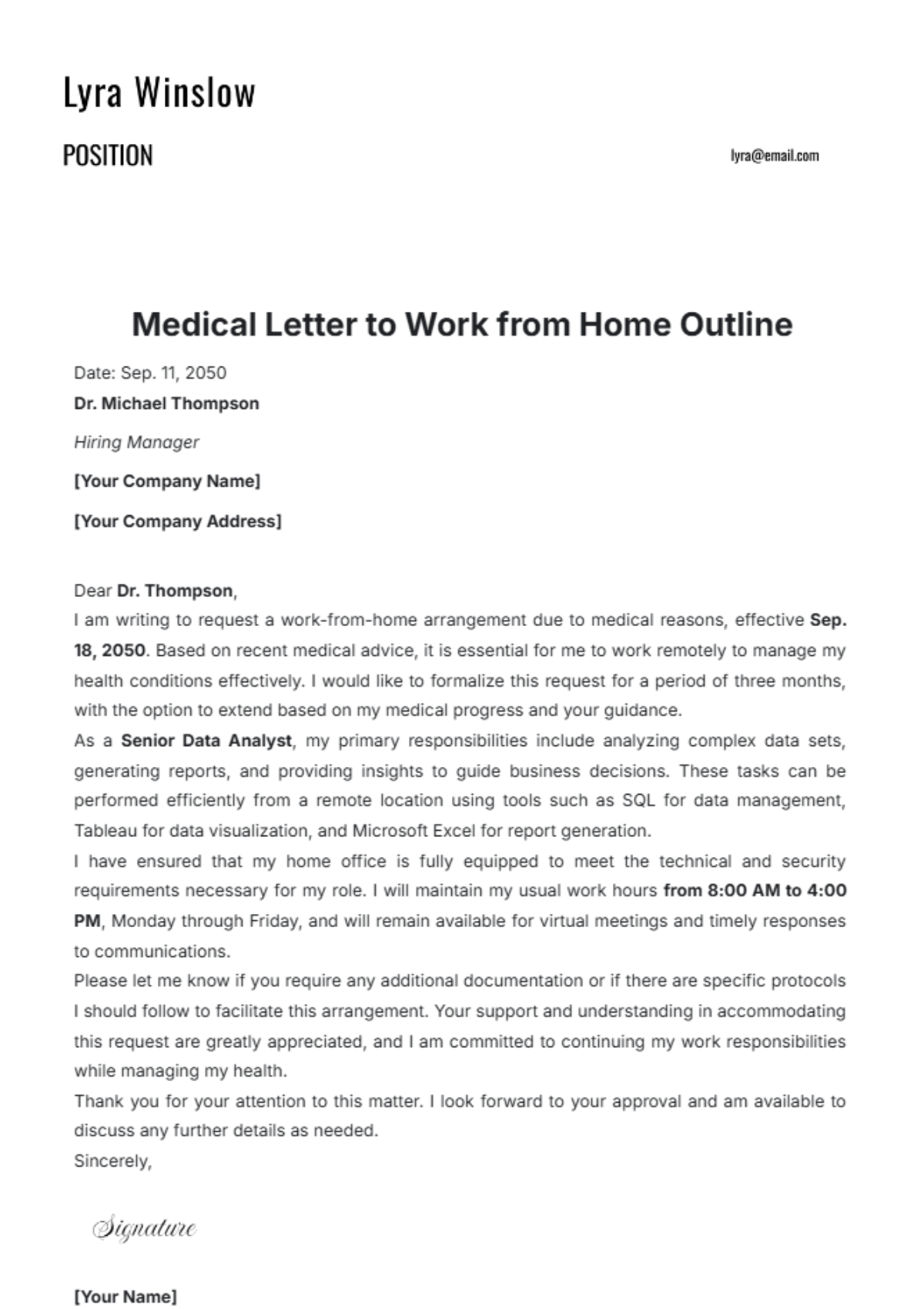 Medical Letter to Work from Home Outline Template