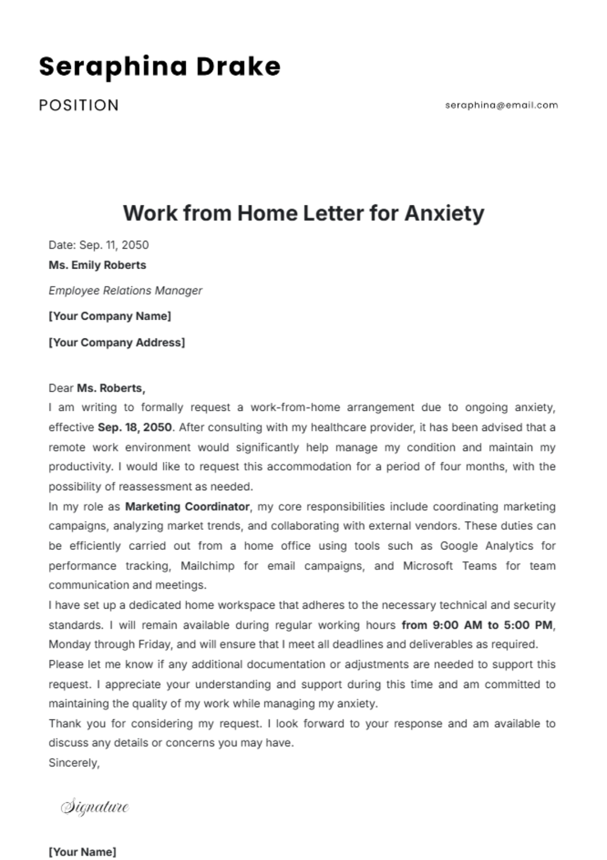 Free Work from Home Letter for Anxiety Template to Edit Online