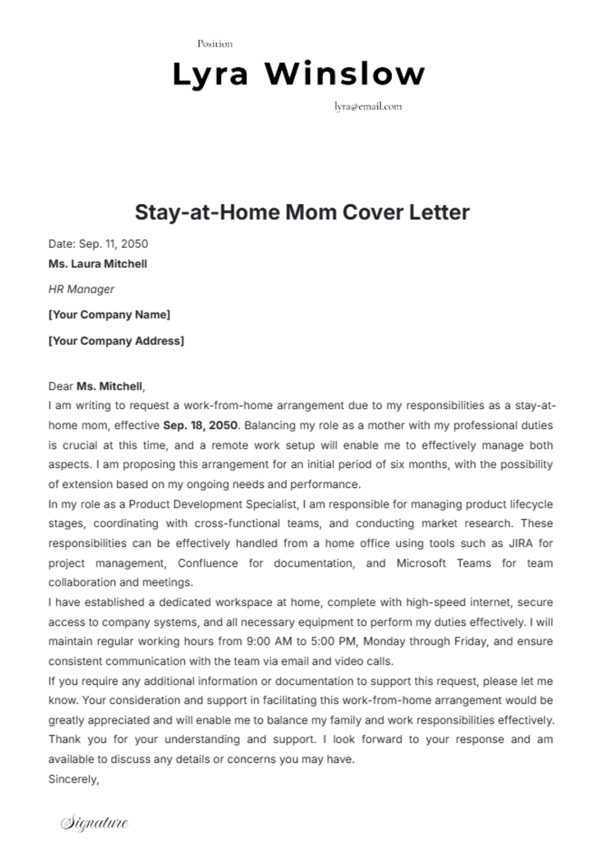 Stay-at-Home Mom Cover Letter Template