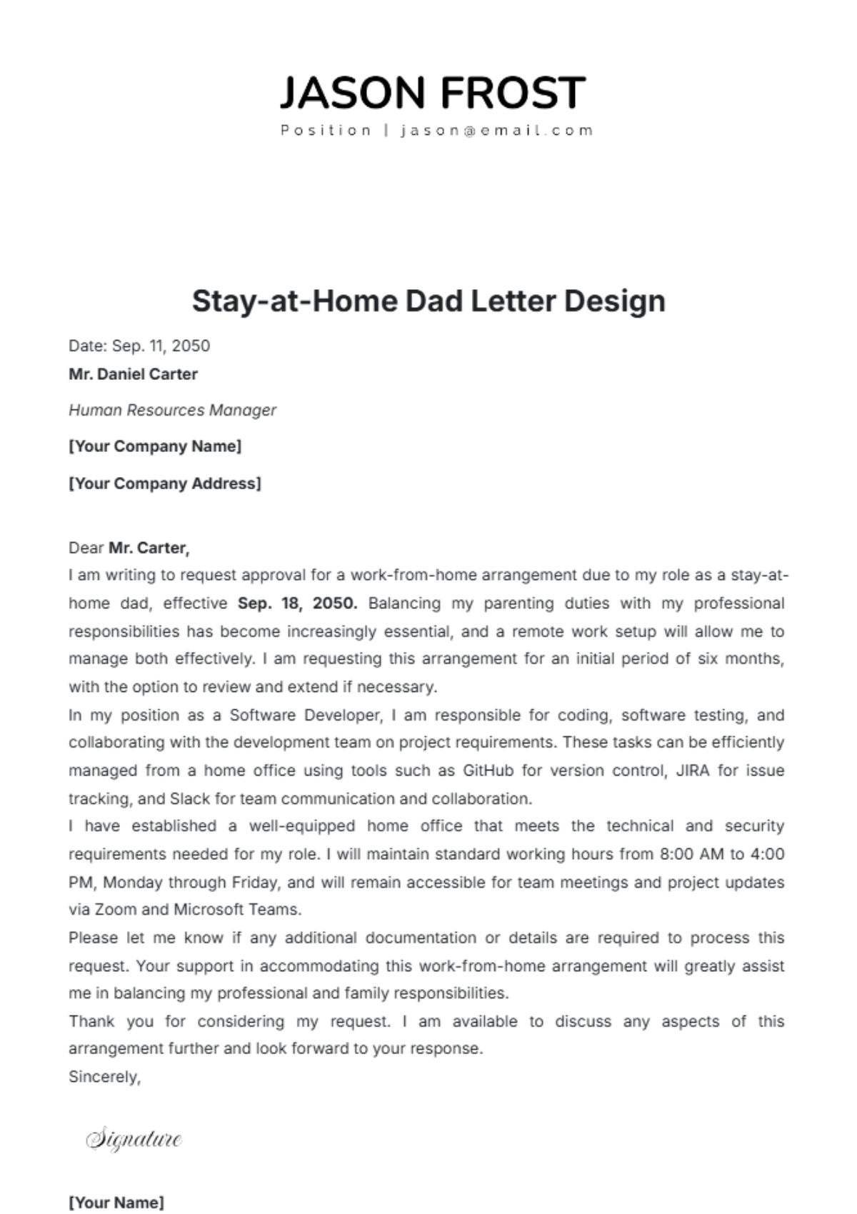 Stay-at-Home Dad Letter Design Template