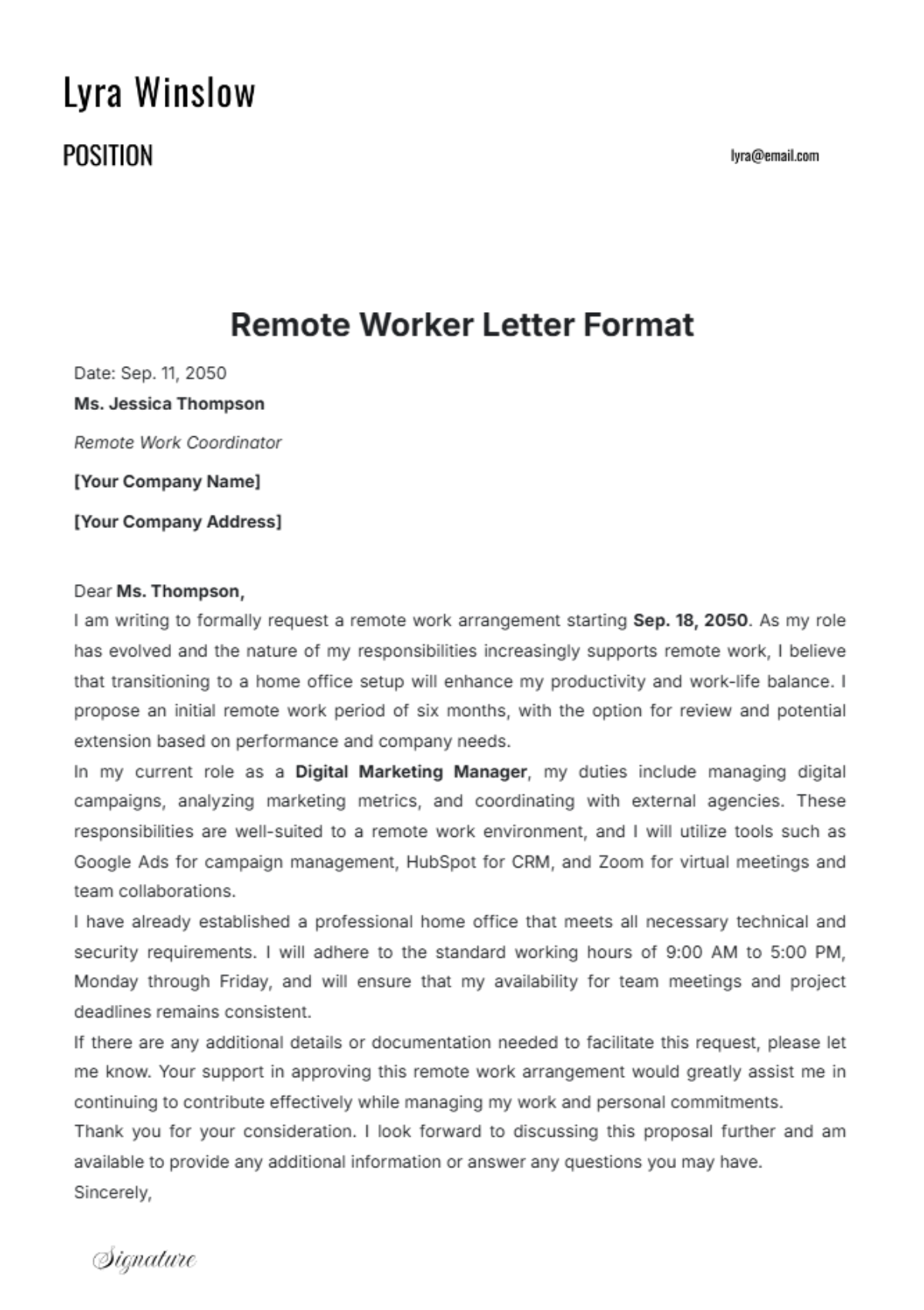 Remote Worker Letter Format Template