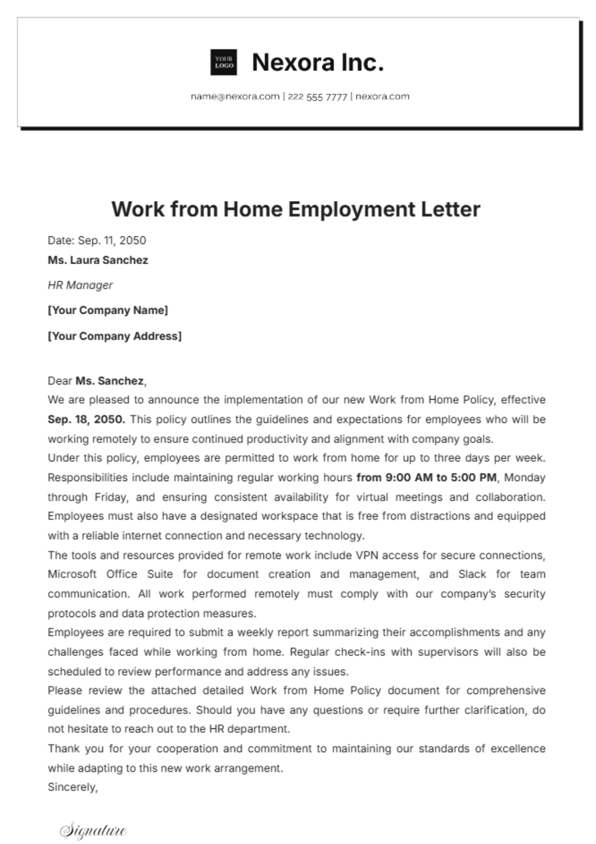 Work from Home Policy Letter Template