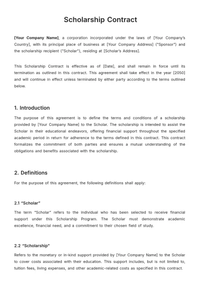 Free Scholarship Contract Template to Edit Online