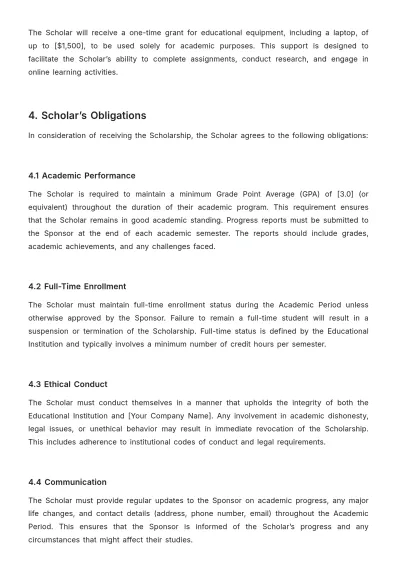 Free Scholarship Contract Template to Edit Online