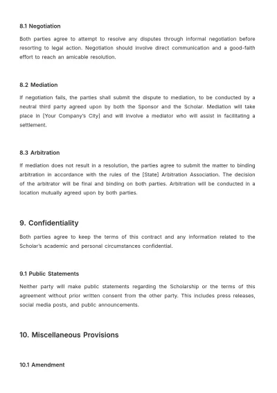 Free Scholarship Contract Template to Edit Online