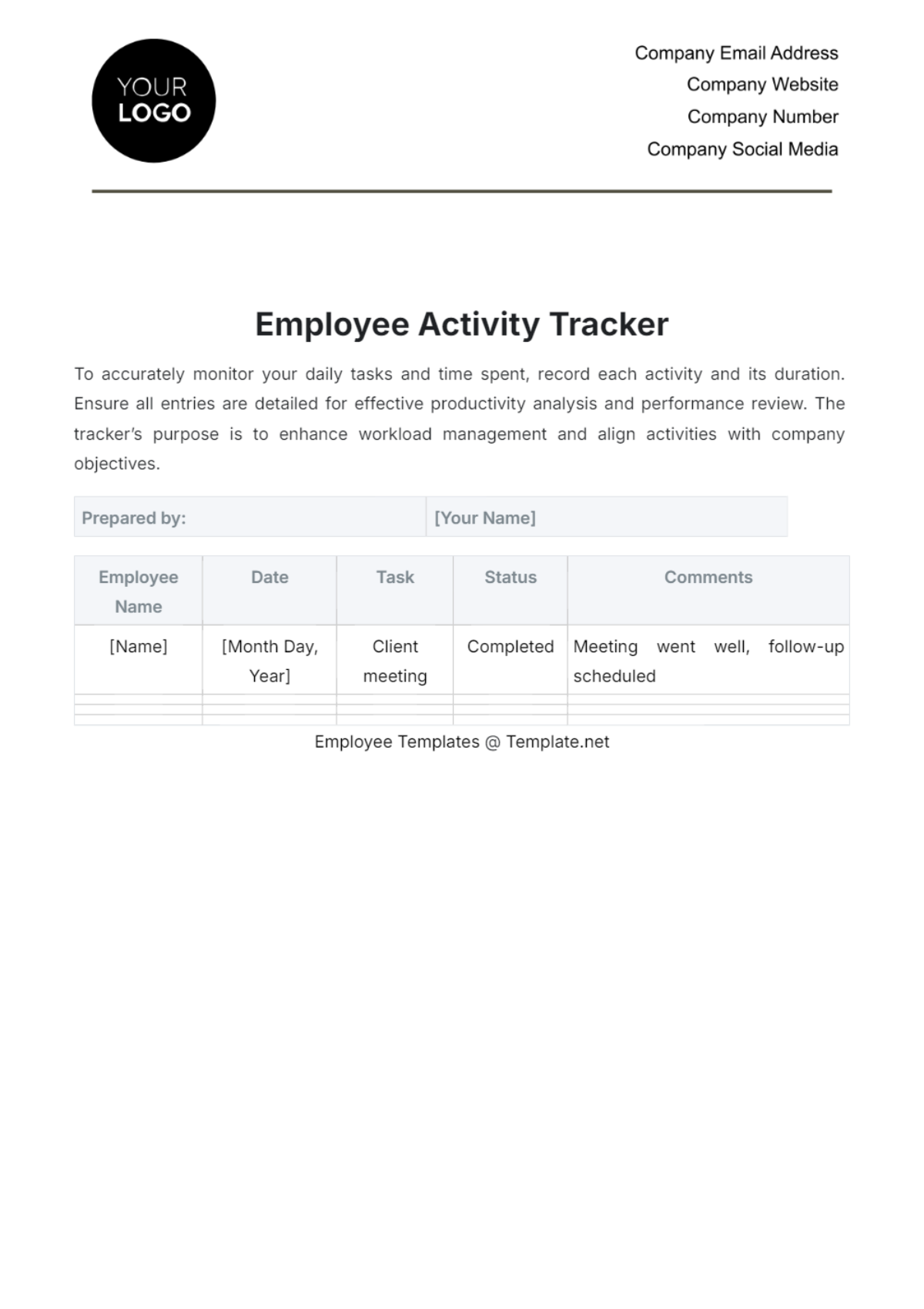 Free Employee Activity Tracker Template