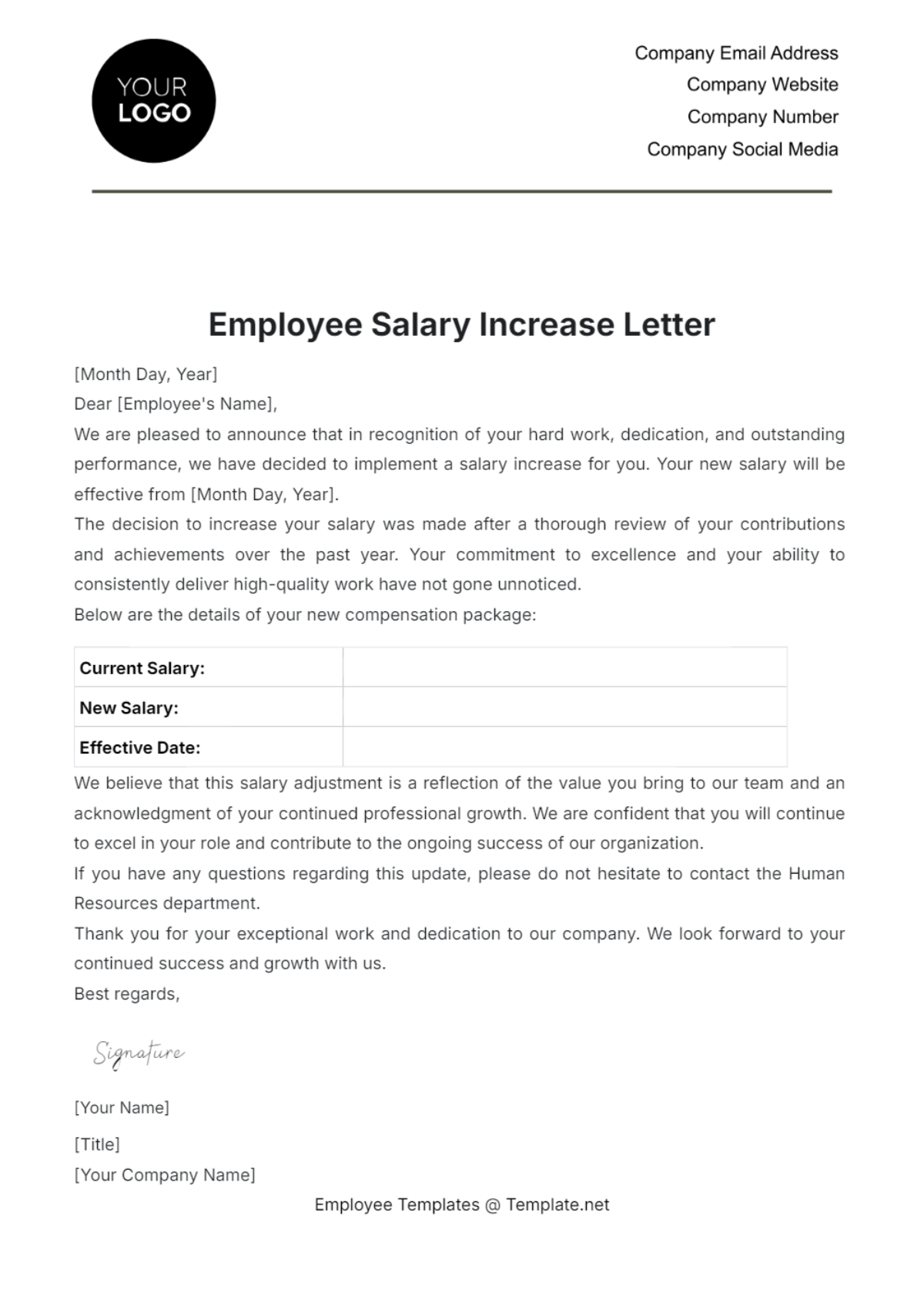 Free Employee Salary Increase Letter Template