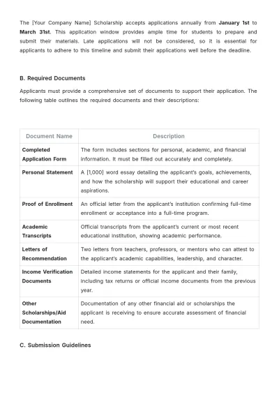 Free Scholarship Guideline Template to Edit Online