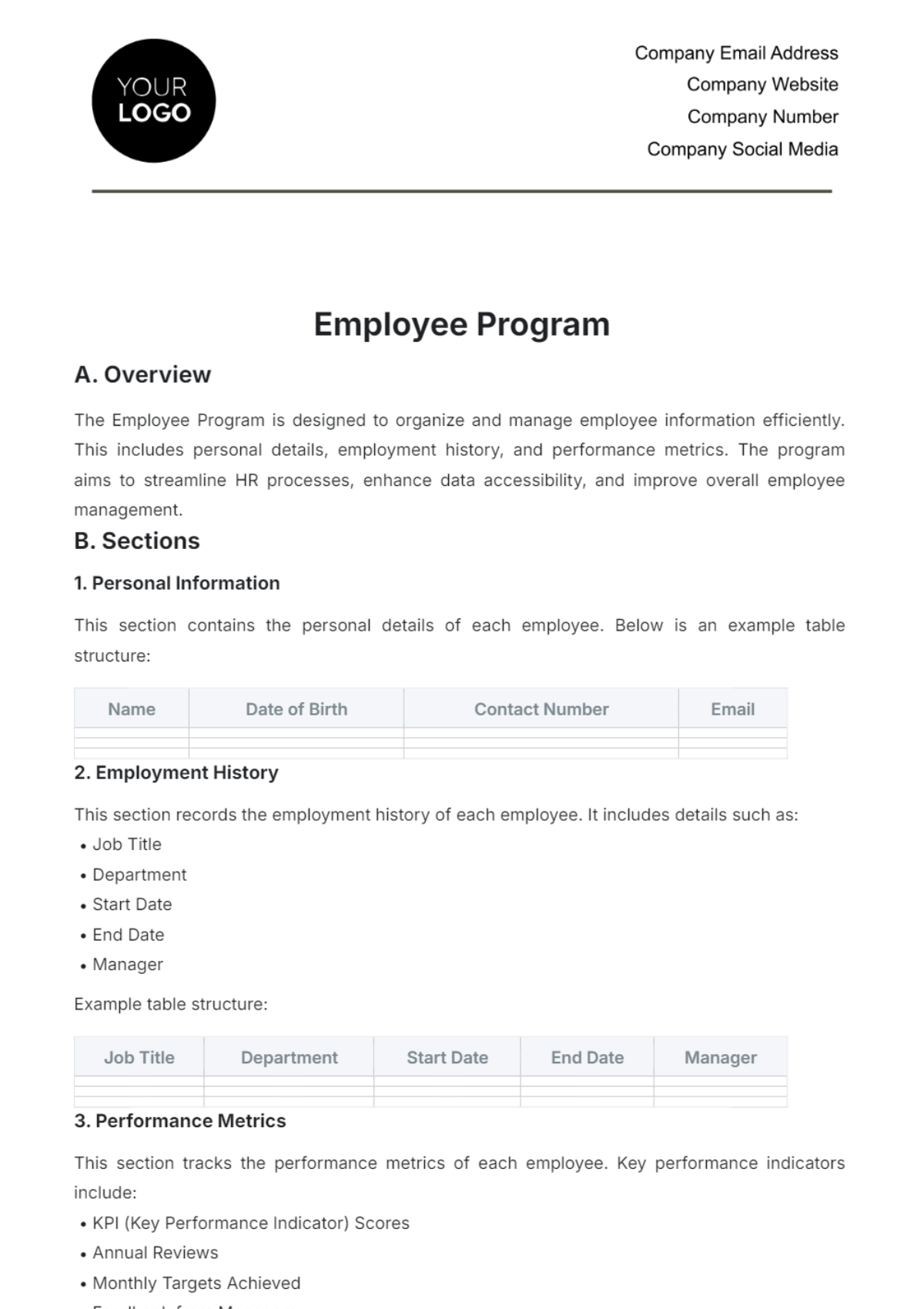 Free Employee Program Template